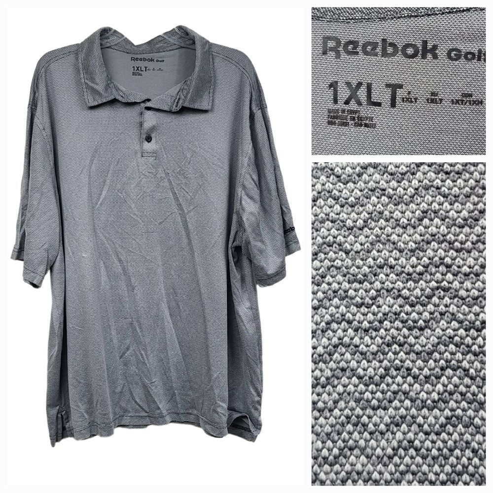 Reebok Men's 1XLT Golf Polo Shirt Gray Work School Uniform Activewear Big Tall